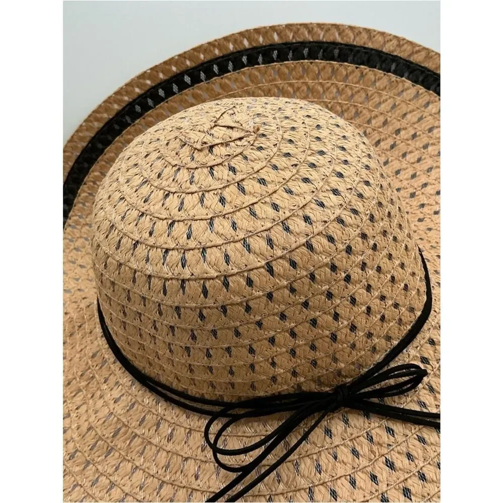 Classic Wide-Brim Straw Sun Hat with Black Trim